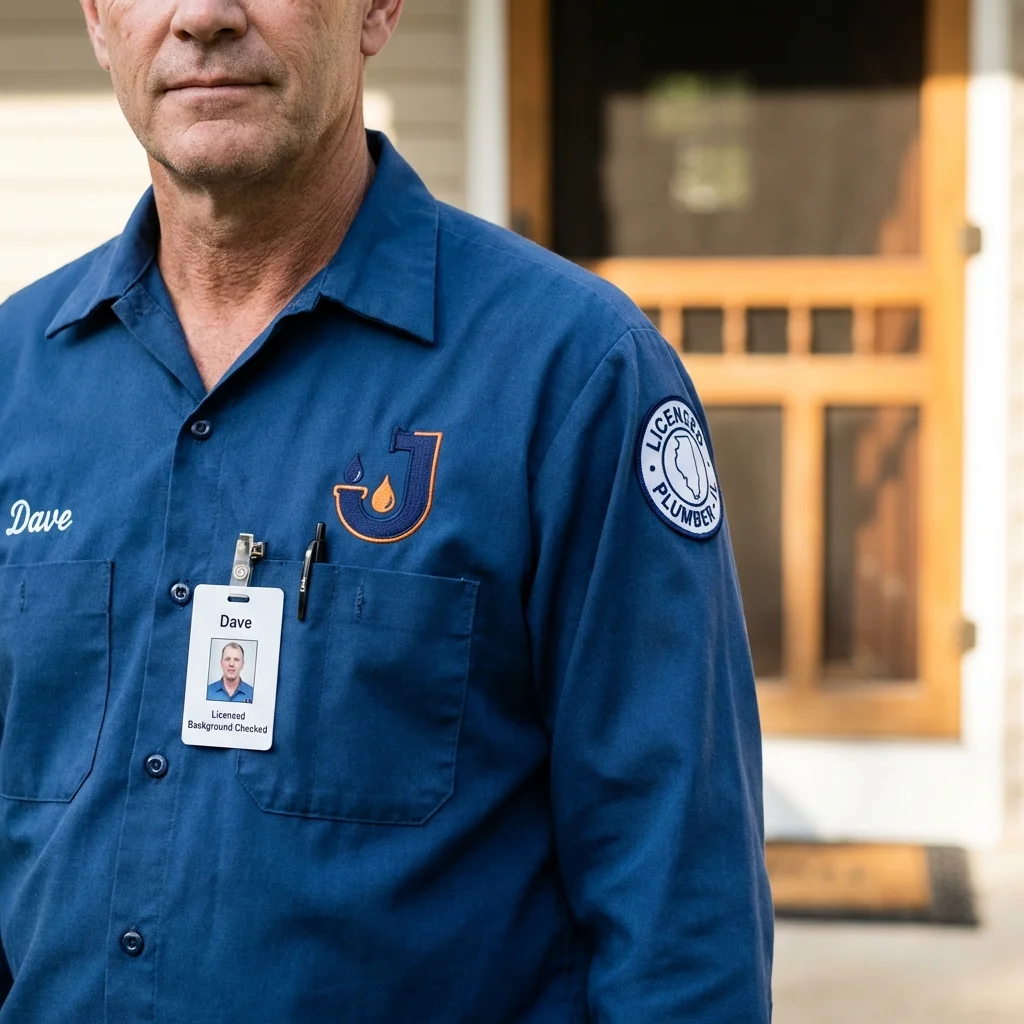 Licensed plumber showing ID badge in Mayer, AZ