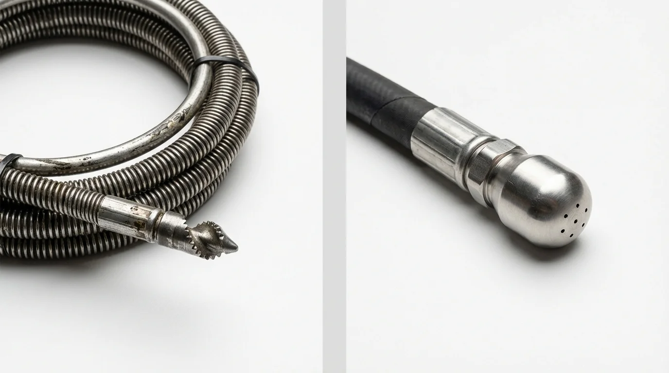 Drain snake cable and hydro jetting nozzle used for drain cleaning in Mayer, AZ